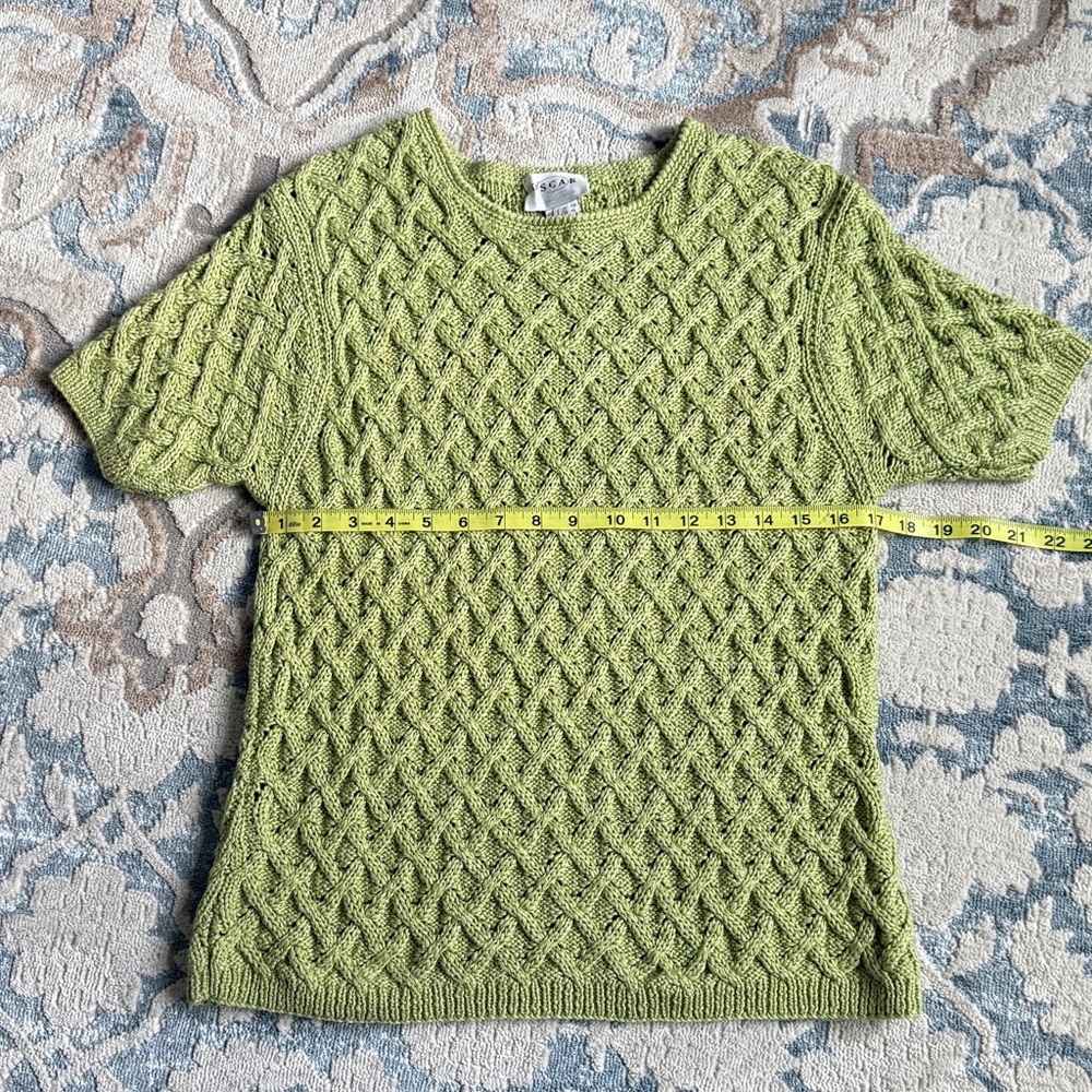Oscar de la Renta green short sleeve knitted top  size L #casual #unique #Y2K - Picture 3 of 8